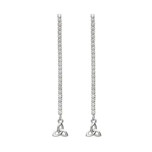 Sterling Silver CZ Long Drop Trinity Knot Earrings SE2243