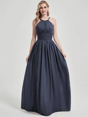 Stormy Halter Neck Sleeveless Chiffon Floor Length Bridesmaid Dress