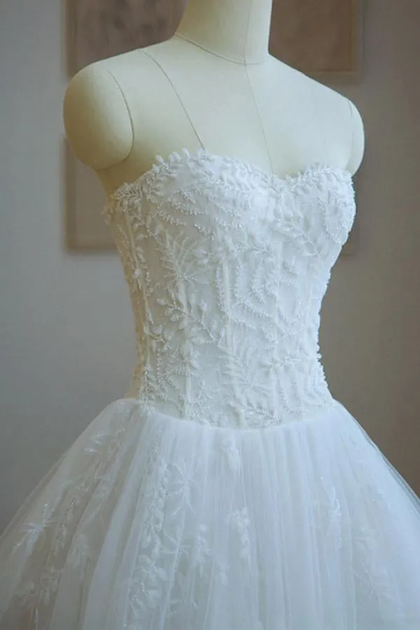 Strapless -Up Appliques A Line Chapel Train Wedding Dress With Beading  WD168