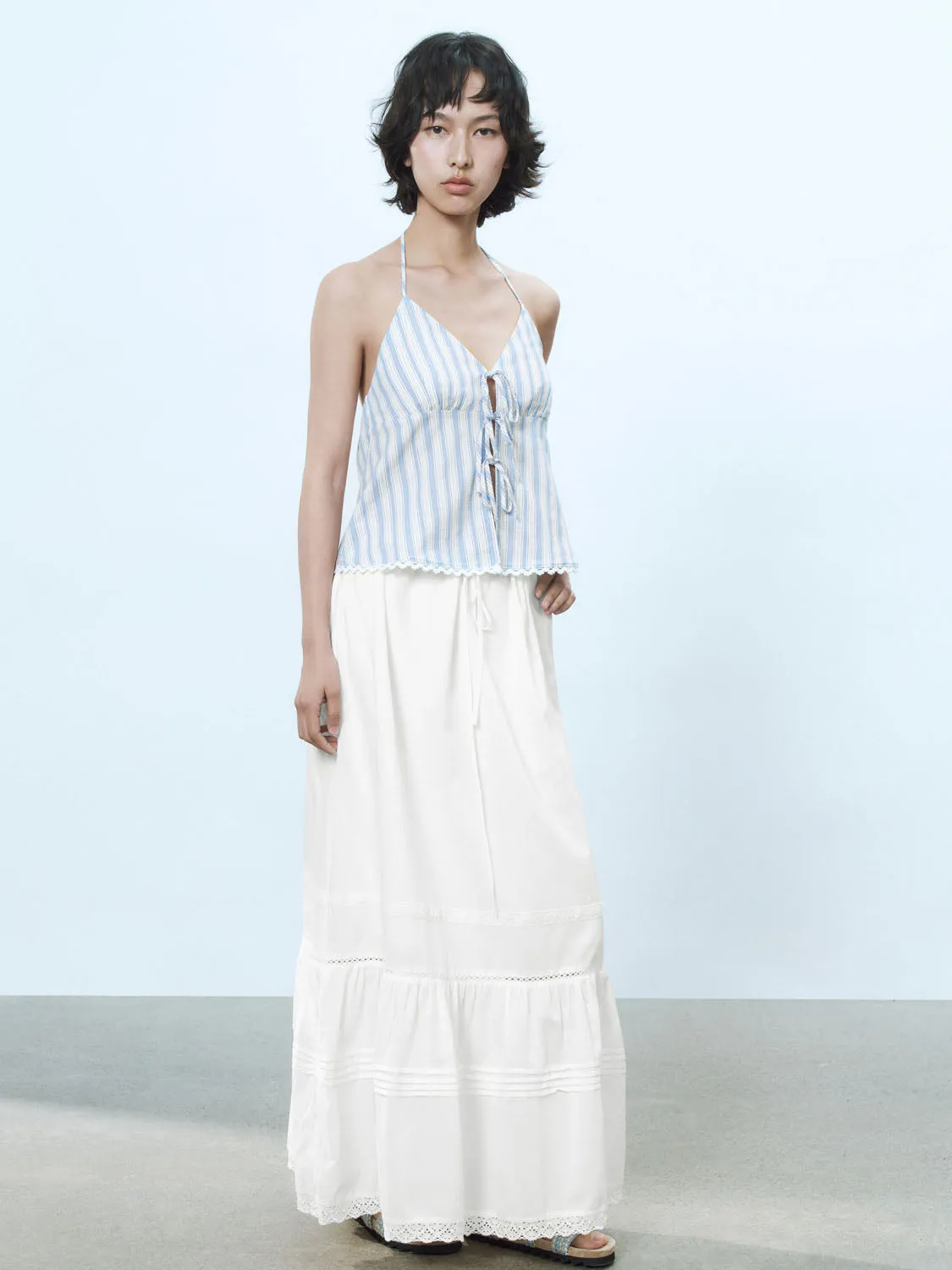 Striped Halter Neck Cami Tops