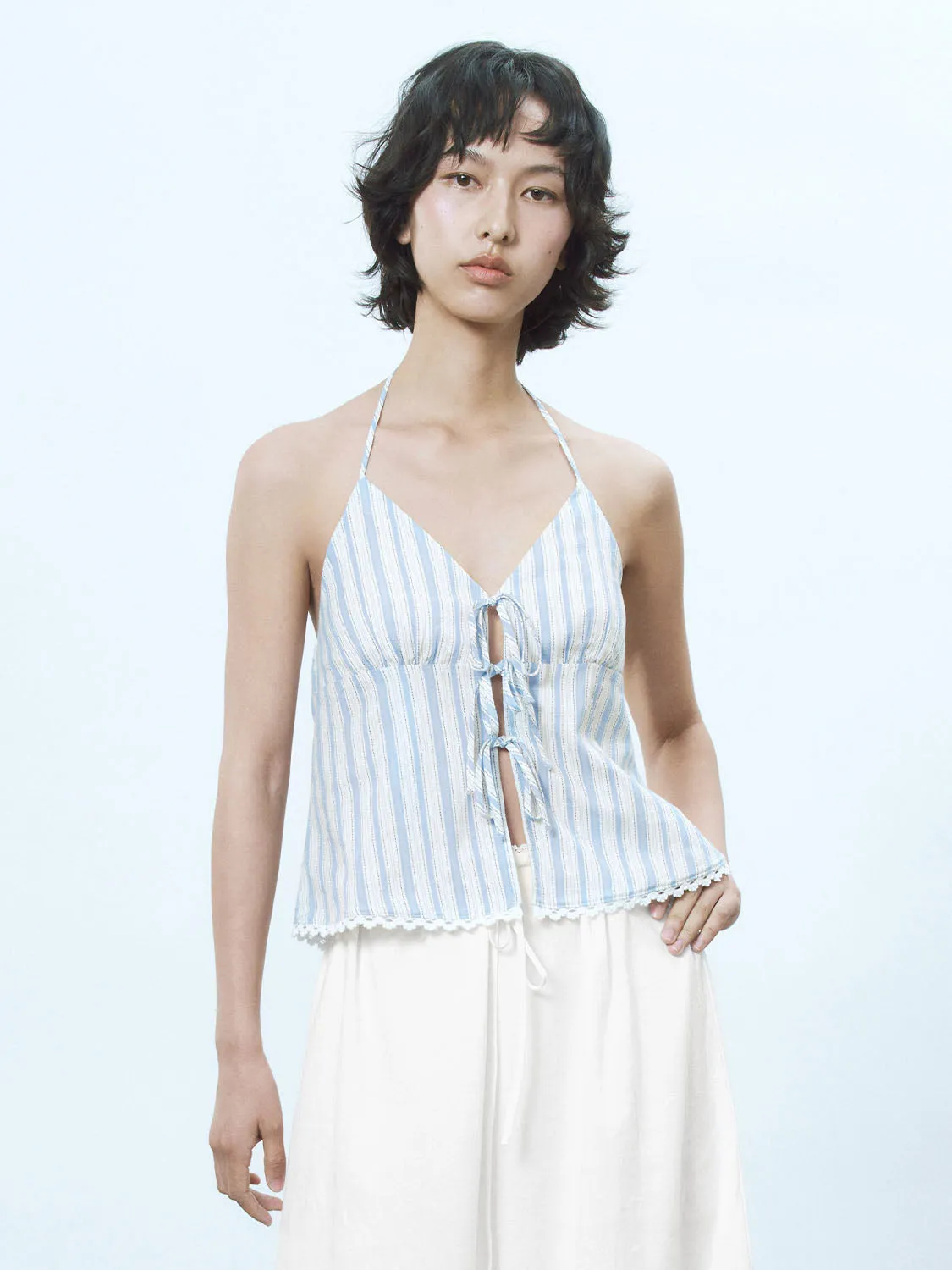 Striped Halter Neck Cami Tops