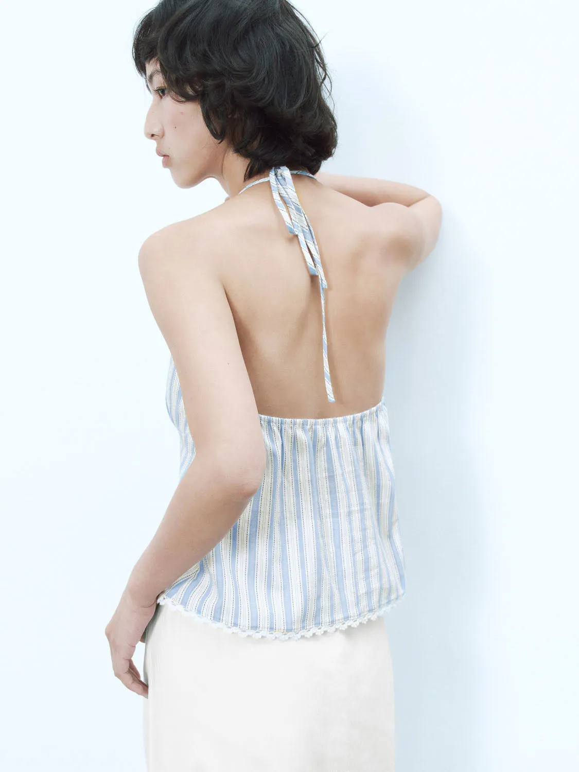 Striped Halter Neck Cami Tops
