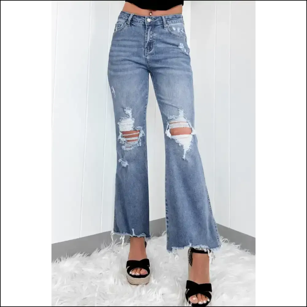 Strut your Stuff in Needful Things' Chic Distressed Raw Hem Bootcut Jeans 😎