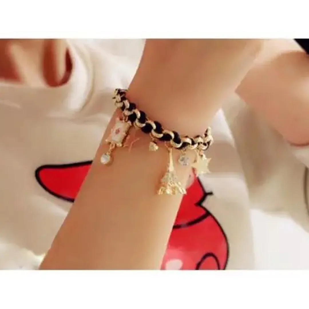 Studded Eiffel Tower Star Charms Bracelet