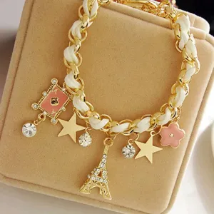 Studded Eiffel Tower Star Charms Bracelet