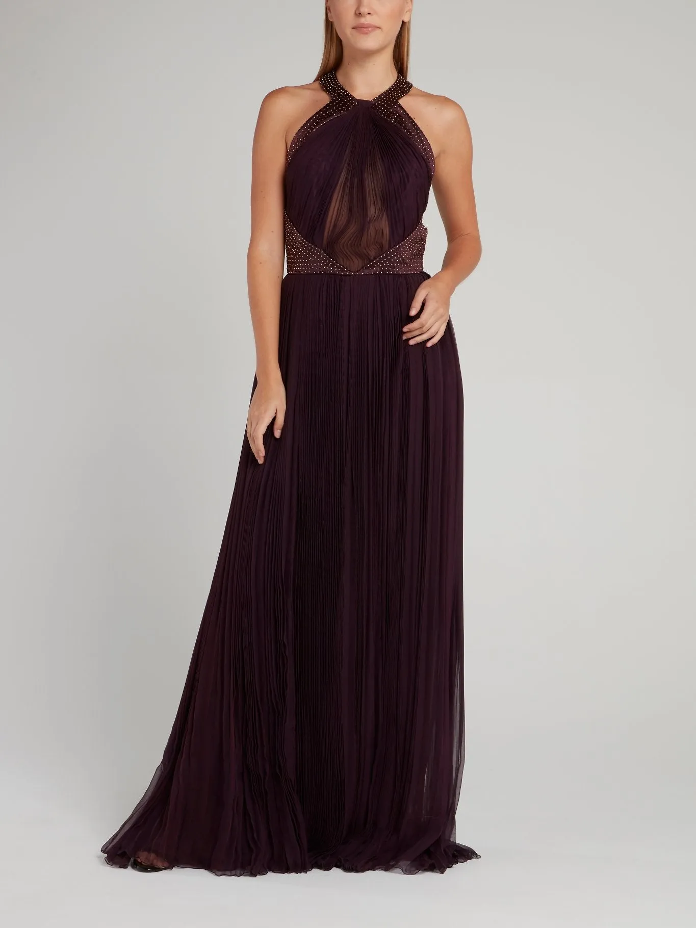 Studded Halter Tulle Maxi Dress