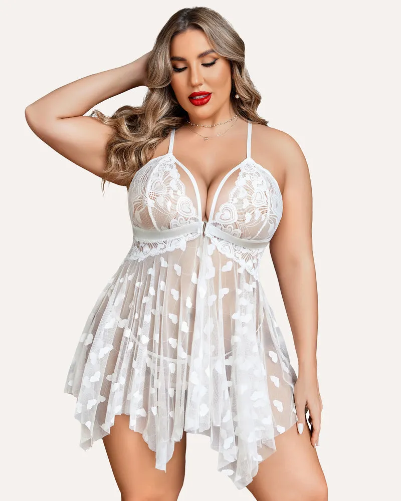 Stunning Plus Size Lace-Trimmed Nightdress with Front Slit