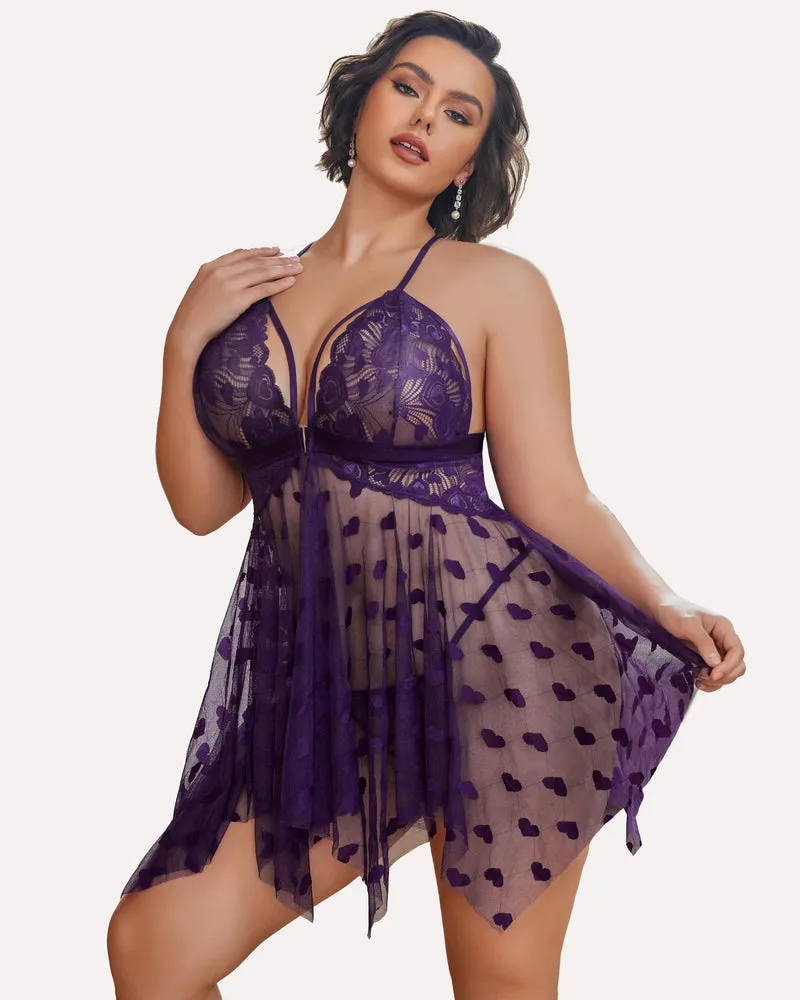 Stunning Plus Size Lace-Trimmed Nightdress with Front Slit