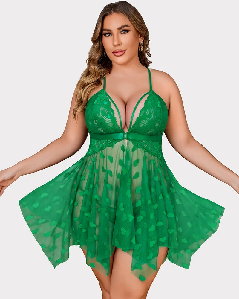 Stunning Plus Size Lace-Trimmed Nightdress with Front Slit