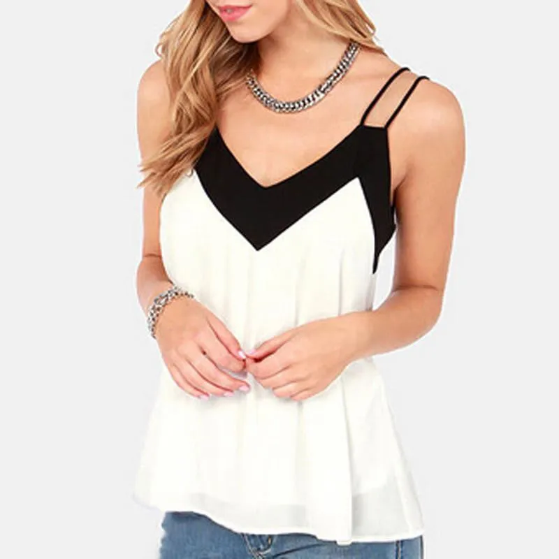 Style V Neck Womens Casual Sleeveless Halter Blouse Vest Loose Chiffon Tank Tops Plus Size