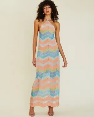 SUBOO | Solar Chevron Halter Maxi Dress | Multicolor