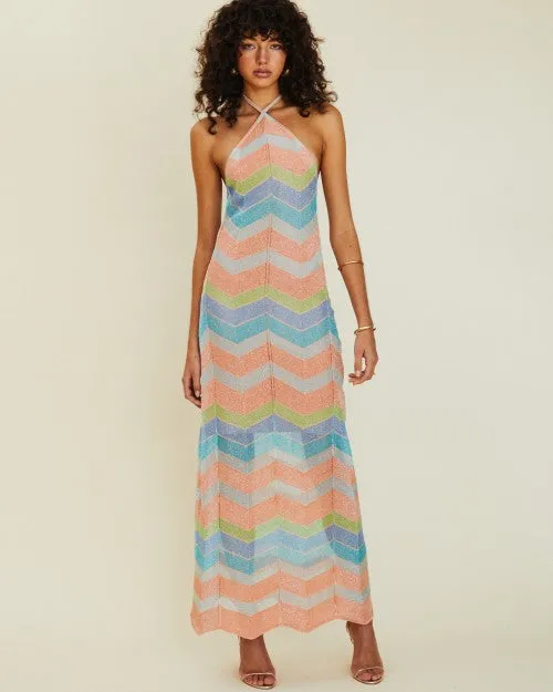 SUBOO | Solar Chevron Halter Maxi Dress | Multicolor