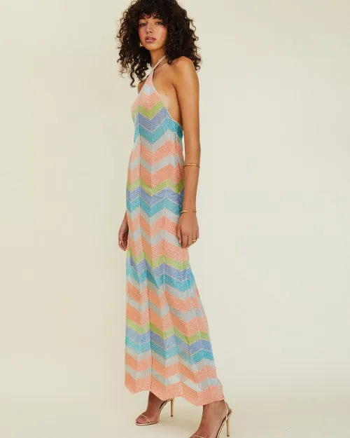 SUBOO | Solar Chevron Halter Maxi Dress | Multicolor
