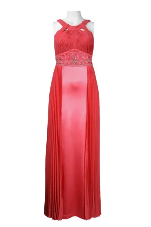 Sue Wong Halter-Style Beaded Waist Accordion Dress