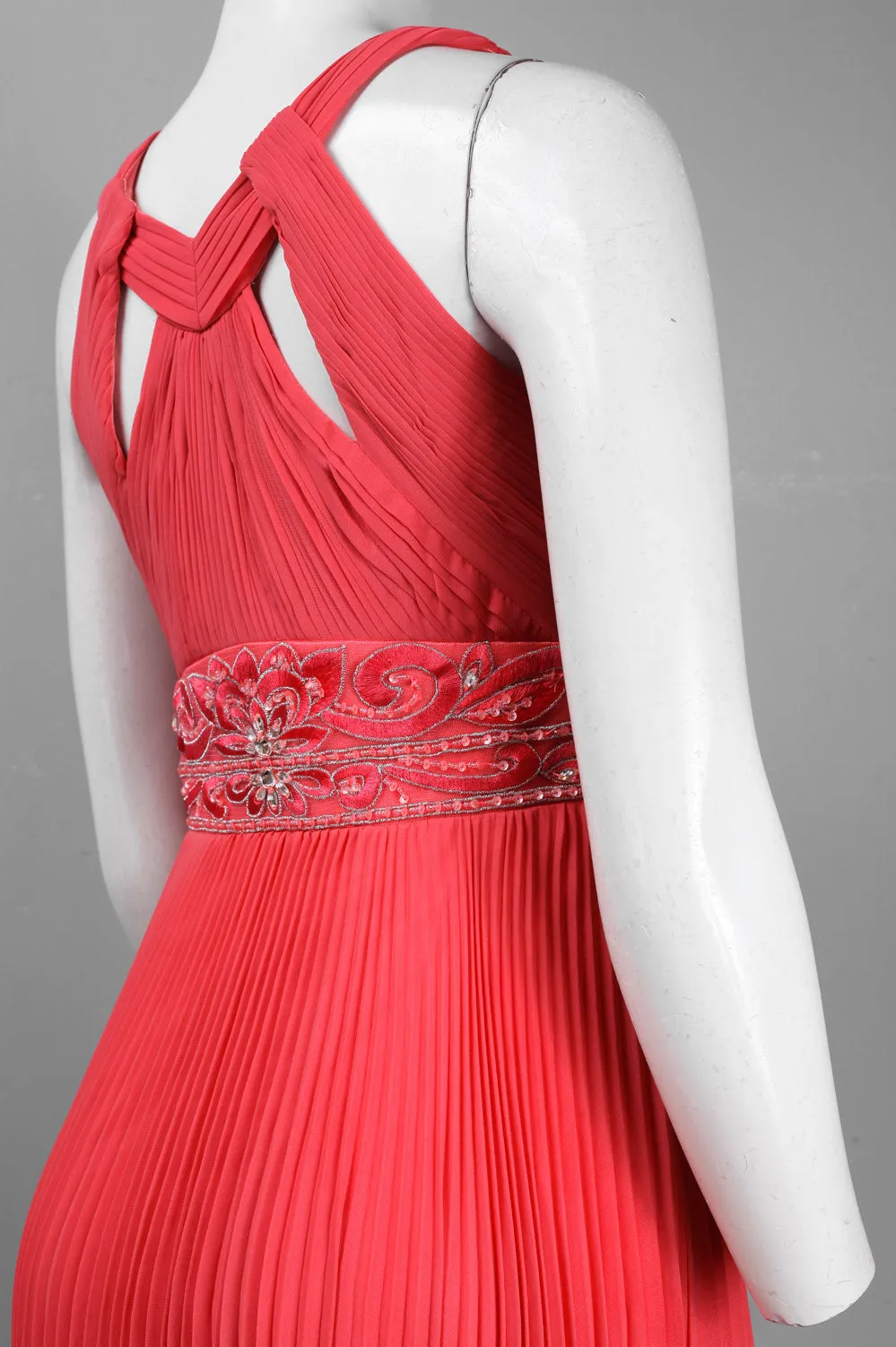 Sue Wong Halter-Style Beaded Waist Accordion Dress
