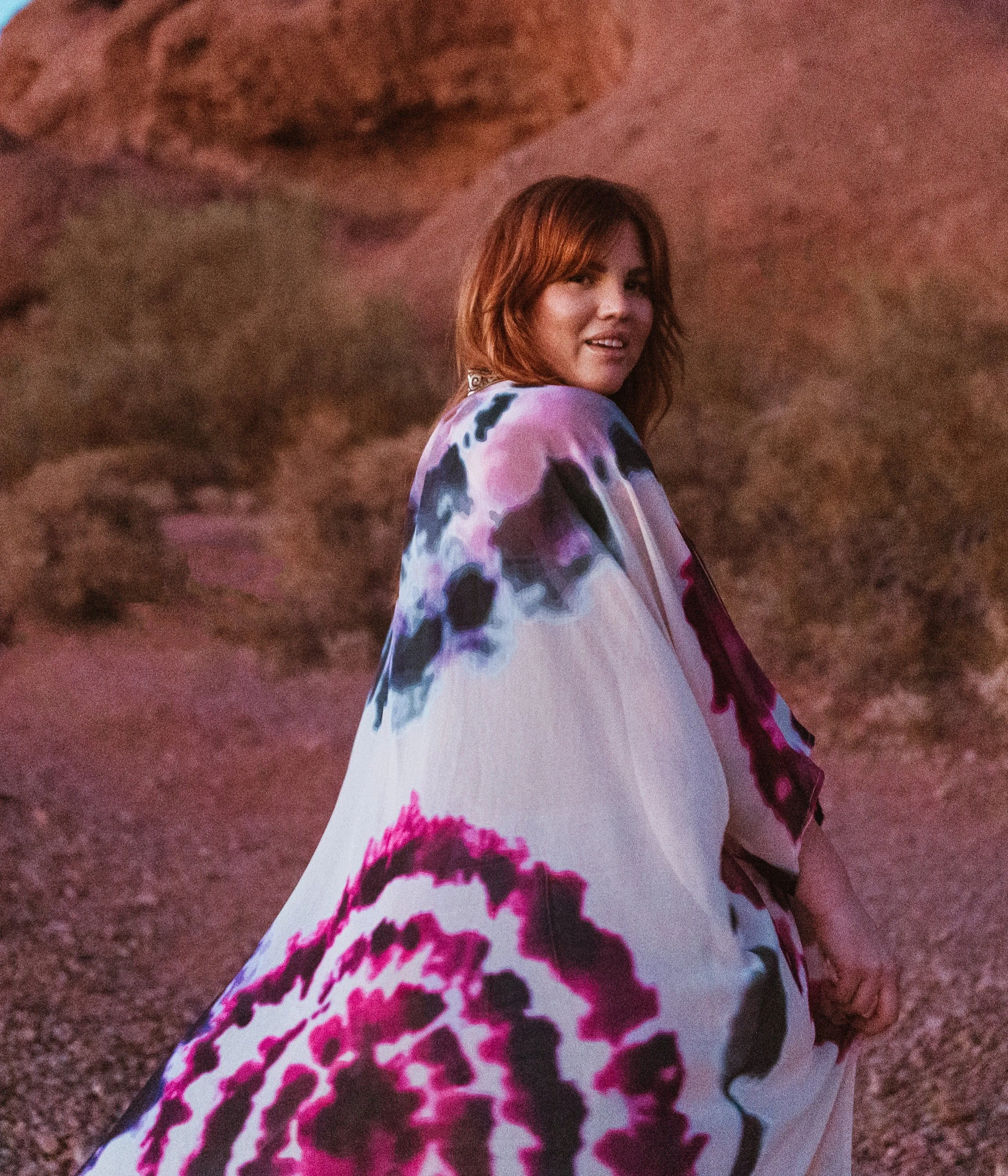 SukiSo Women's Goddess Kimono in Pink and Purple Tie-Dye