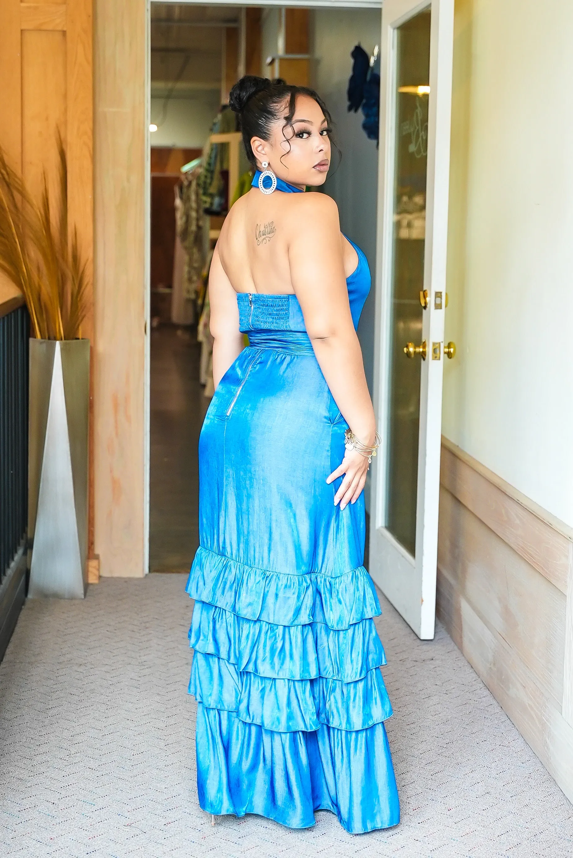 Summer Fresh Ruffle Halter Dress
