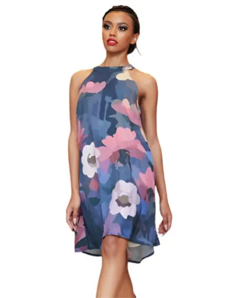 Summer Night Rose Halter Neck Dress