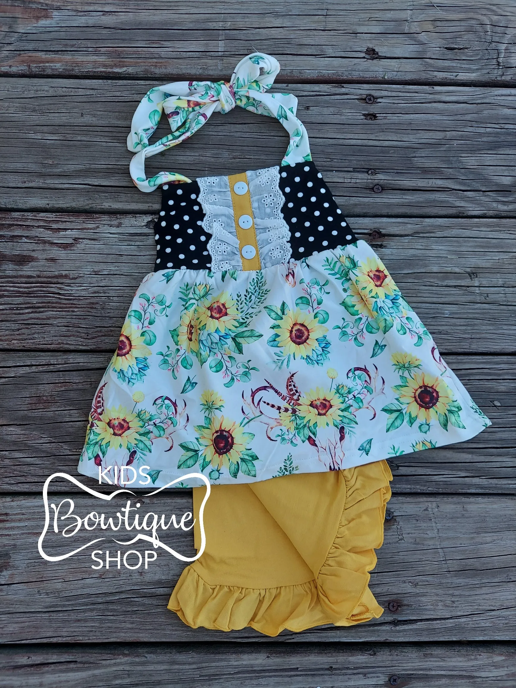 Sunflower and Polka Dots Halter Short Set