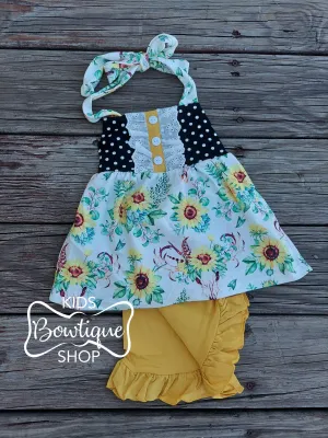 Sunflower and Polka Dots Halter Short Set
