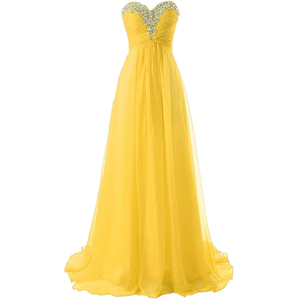 Sweetheart Bridesmaid Dresses Long Prom Chiffon Formal Evening Gowns
