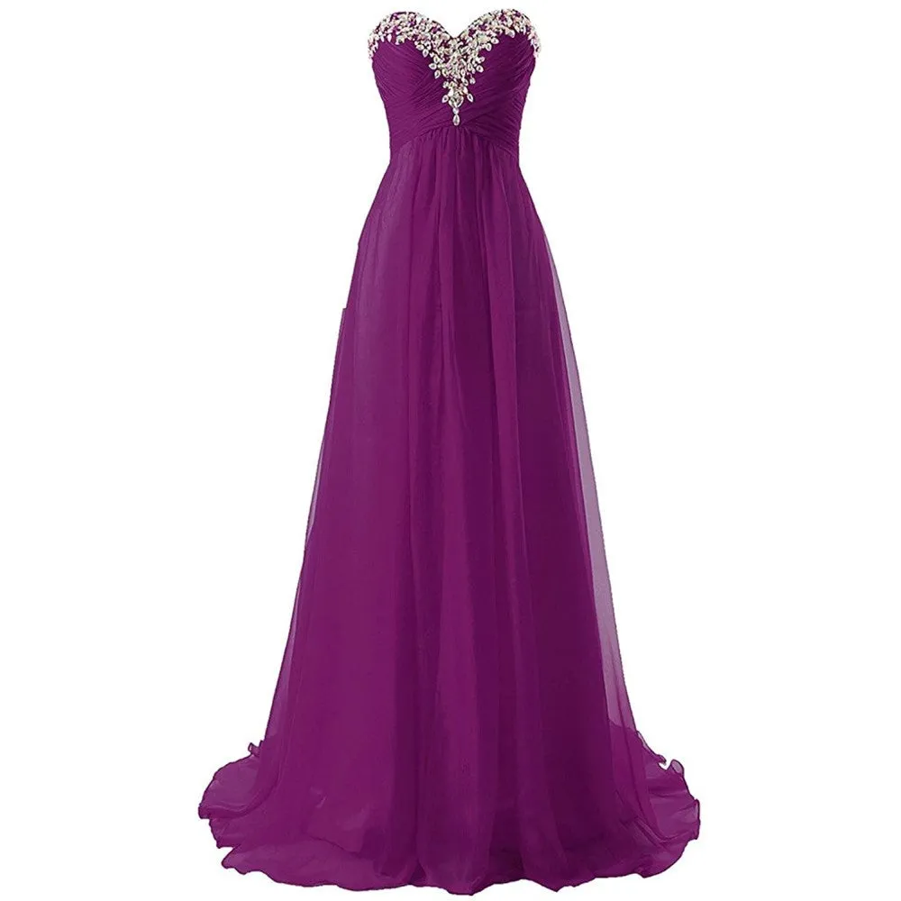 Sweetheart Bridesmaid Dresses Long Prom Chiffon Formal Evening Gowns