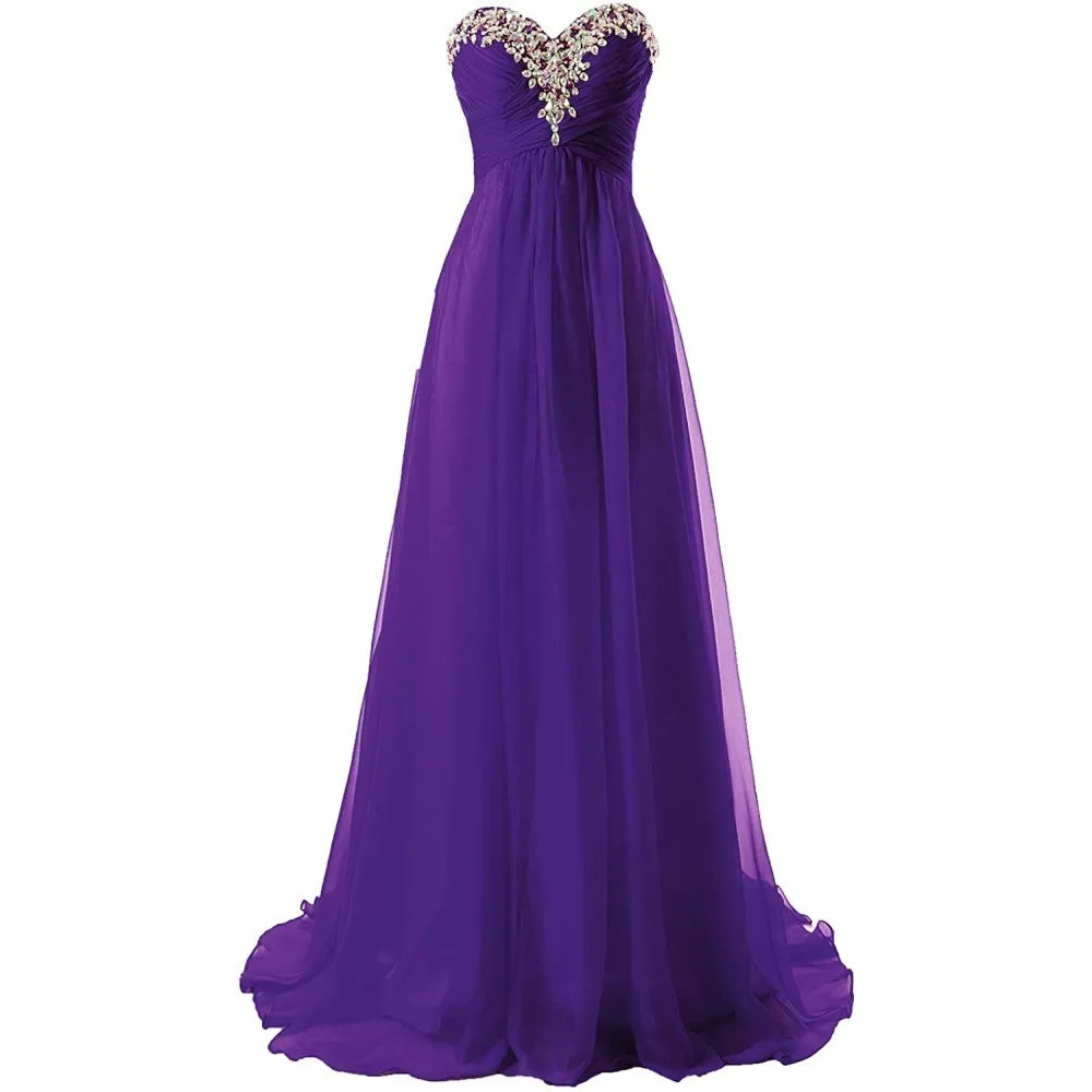 Sweetheart Bridesmaid Dresses Long Prom Chiffon Formal Evening Gowns