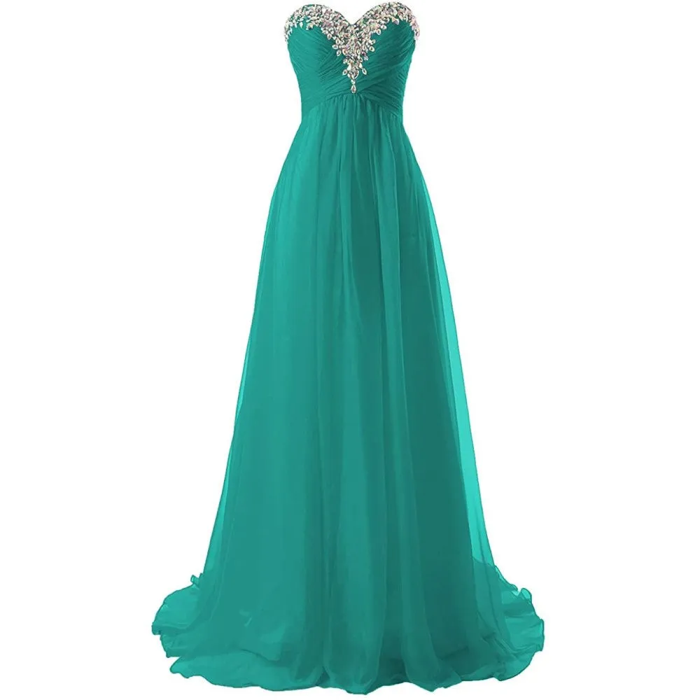 Sweetheart Bridesmaid Dresses Long Prom Chiffon Formal Evening Gowns
