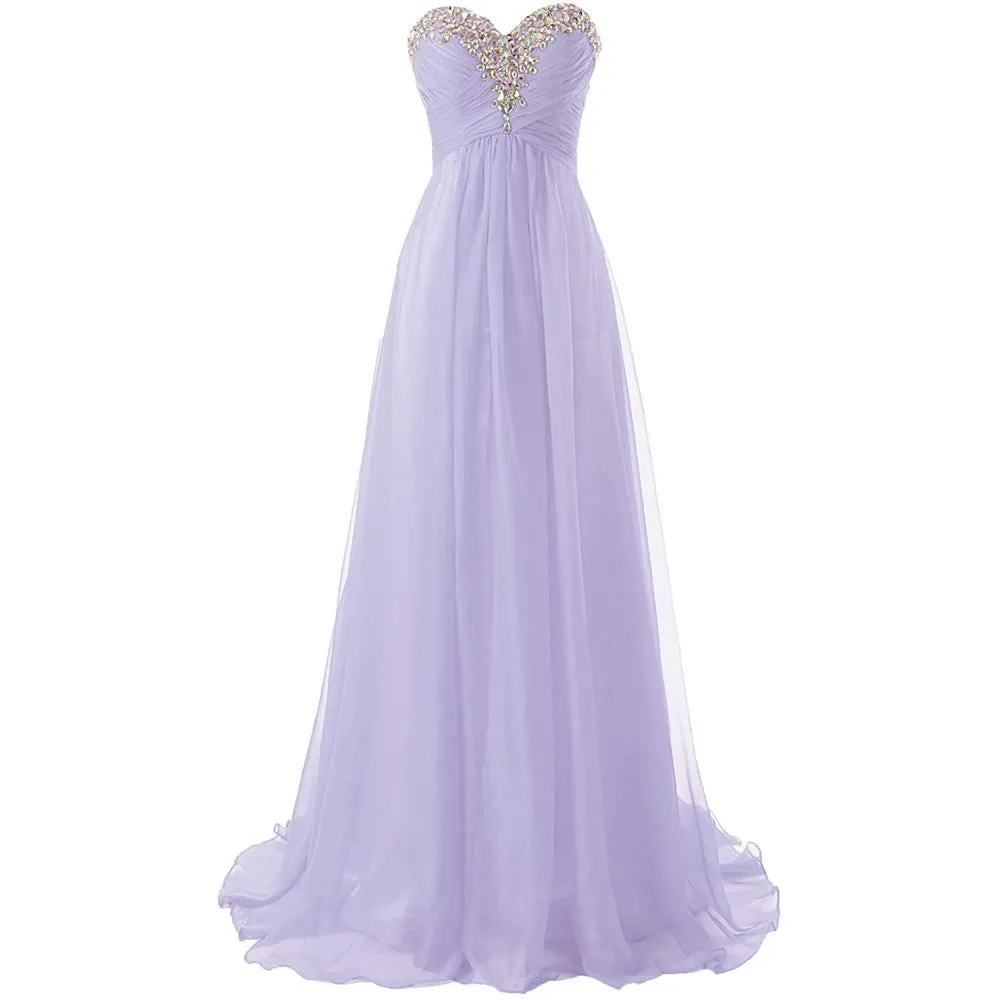 Sweetheart Bridesmaid Dresses Long Prom Chiffon Formal Evening Gowns