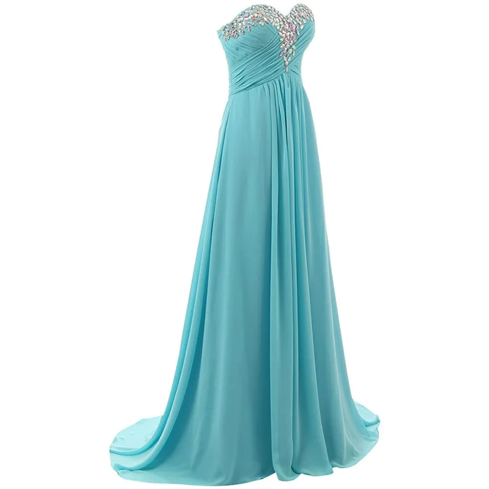Sweetheart Bridesmaid Dresses Long Prom Chiffon Formal Evening Gowns