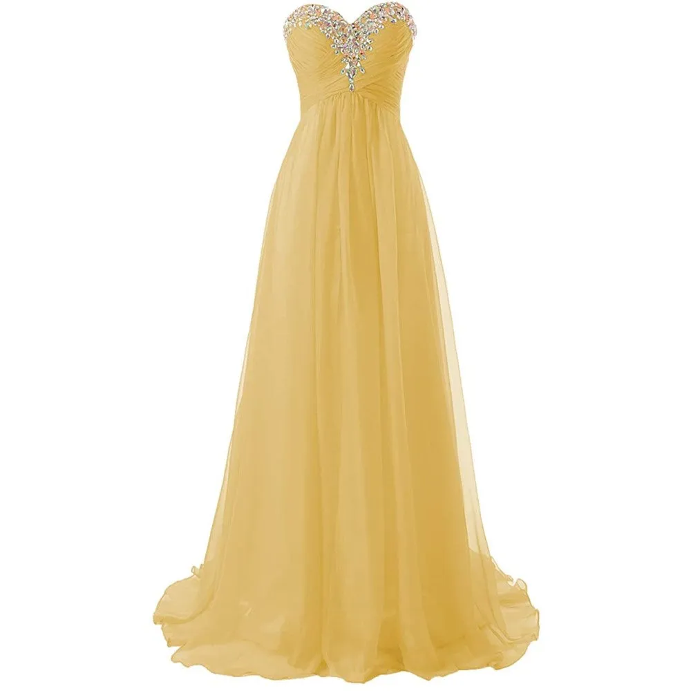 Sweetheart Bridesmaid Dresses Long Prom Chiffon Formal Evening Gowns