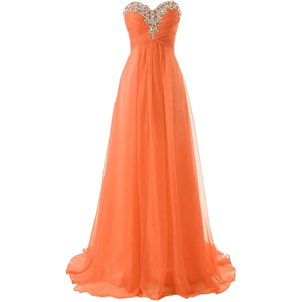 Sweetheart Bridesmaid Dresses Long Prom Chiffon Formal Evening Gowns