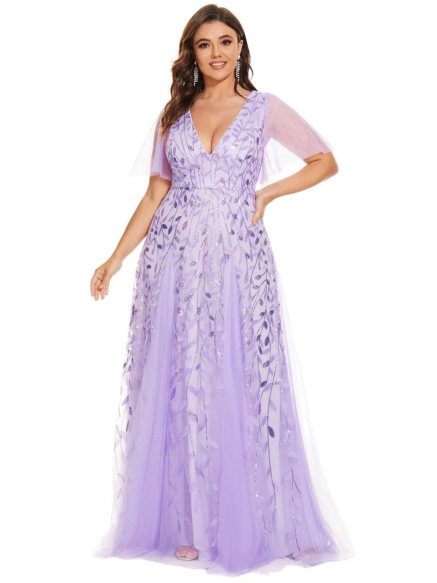 Taille personnalisée Grande Taille Robe de Soirée Romantique Scintillante à col en V et Manches à Volants