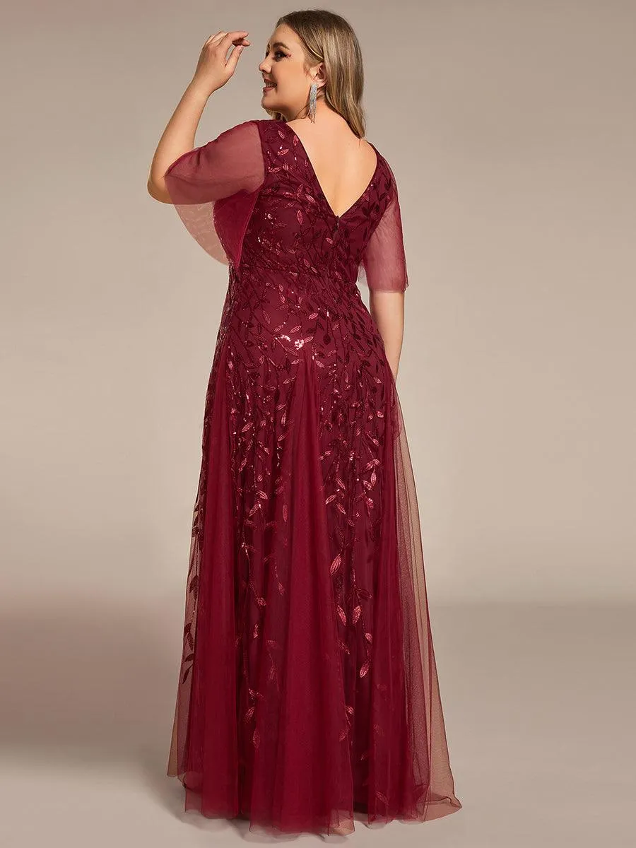 Taille personnalisée Grande Taille Robe de Soirée Romantique Scintillante à col en V et Manches à Volants
