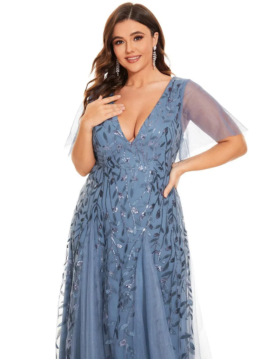 Taille personnalisée Grande Taille Robe de Soirée Romantique Scintillante à col en V et Manches à Volants
