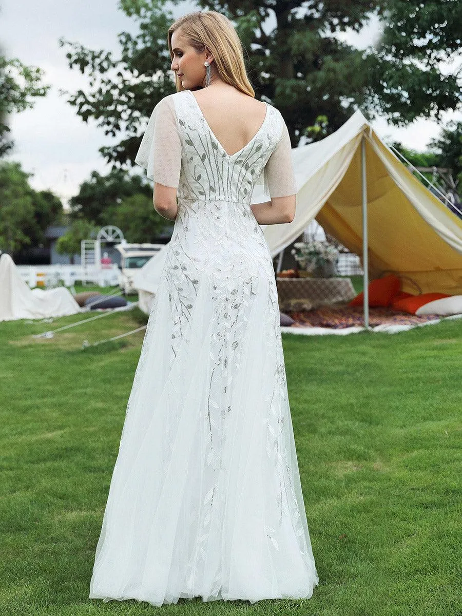 Taille personnalisée Grande Taille Robe de Soirée Romantique Scintillante à col en V et Manches à Volants
