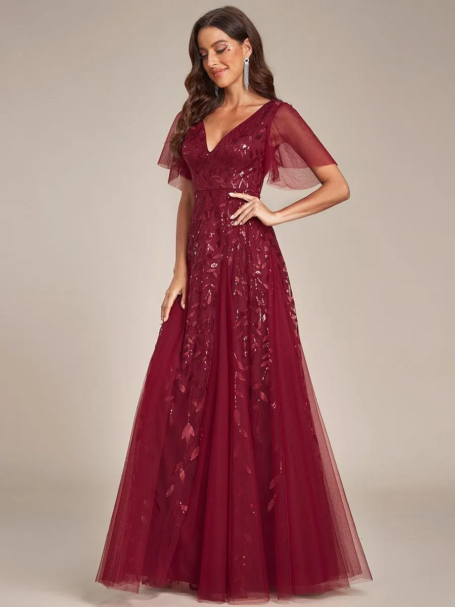 Taille personnalisée Grande Taille Robe de Soirée Romantique Scintillante à col en V et Manches à Volants