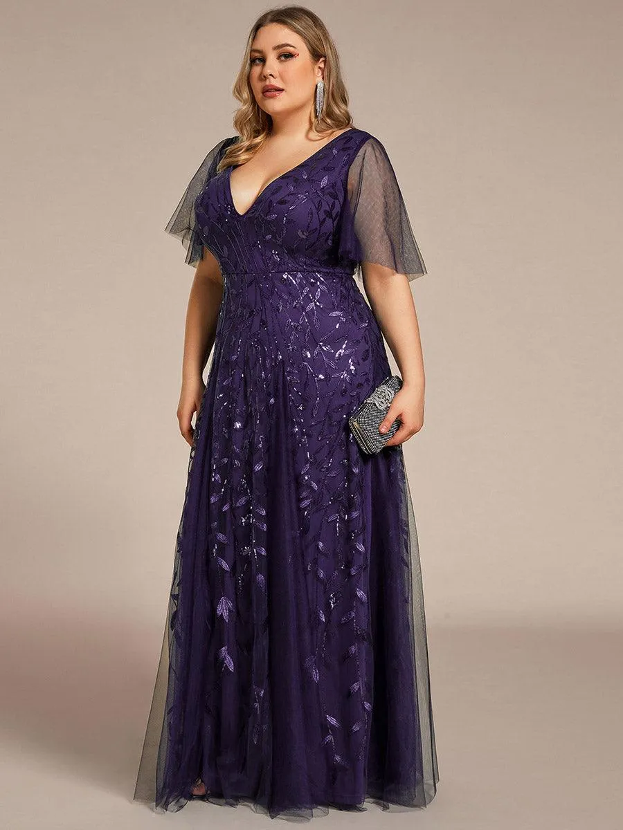 Taille personnalisée Grande Taille Robe de Soirée Romantique Scintillante à col en V et Manches à Volants