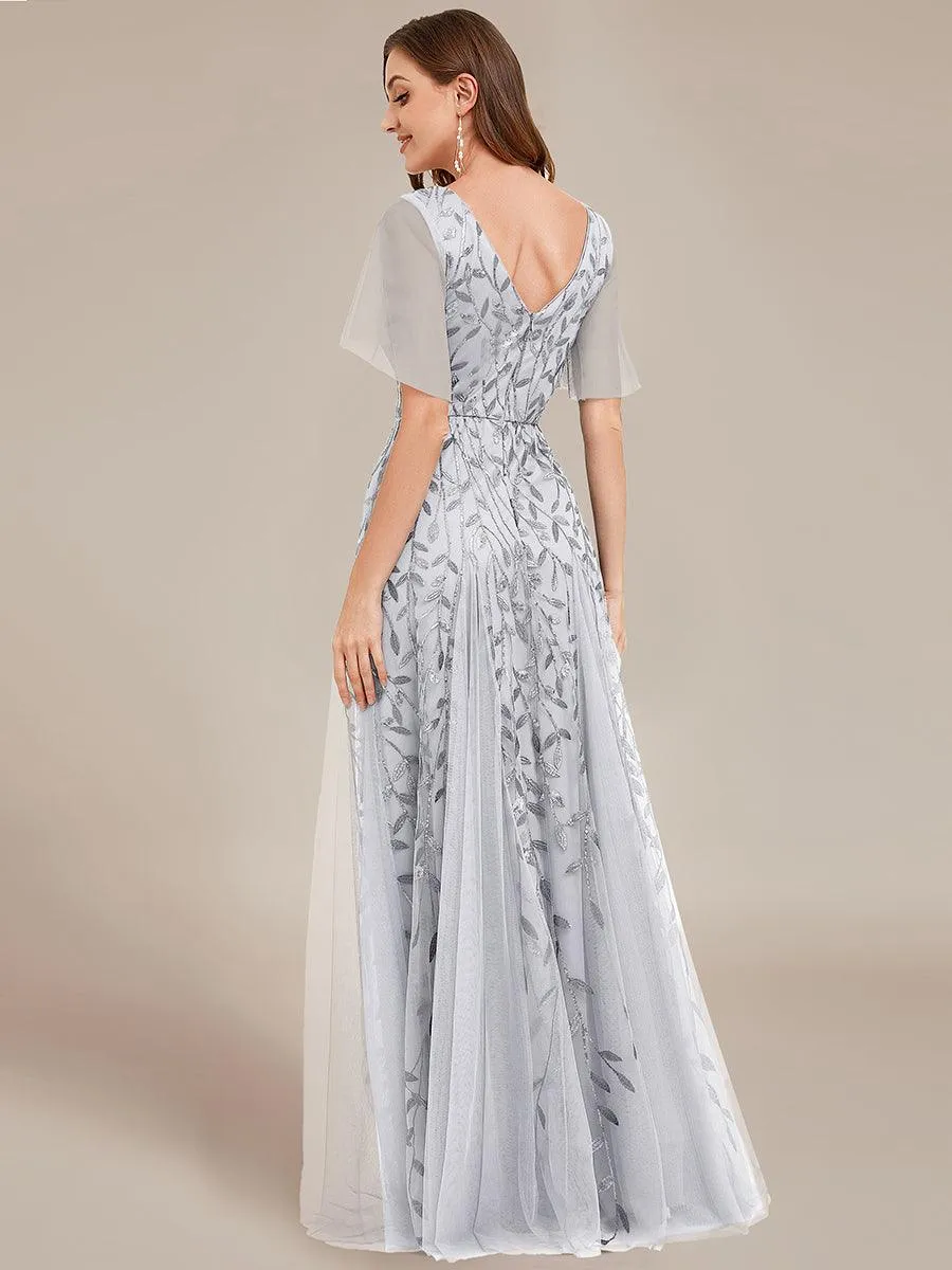 Taille personnalisée Grande Taille Robe de Soirée Romantique Scintillante à col en V et Manches à Volants