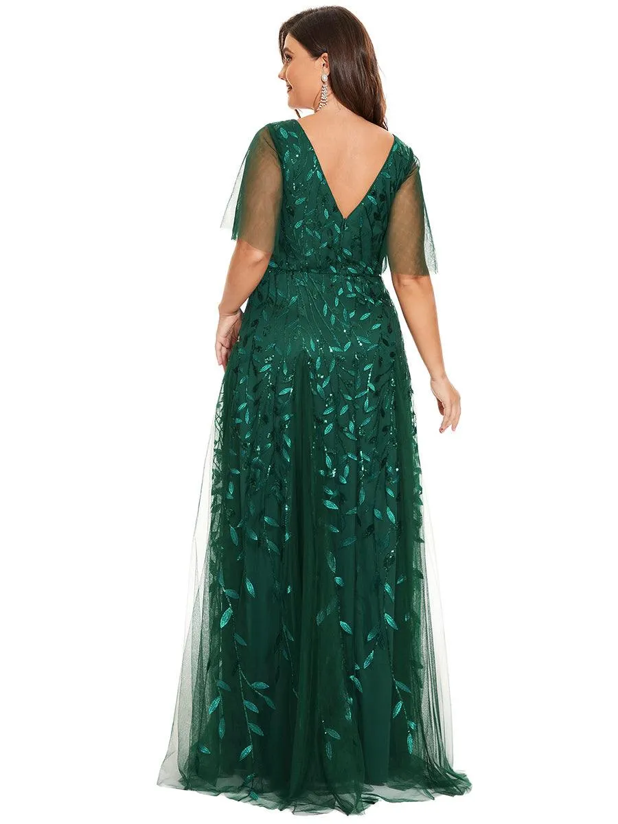 Taille personnalisée Grande Taille Robe de Soirée Romantique Scintillante à col en V et Manches à Volants