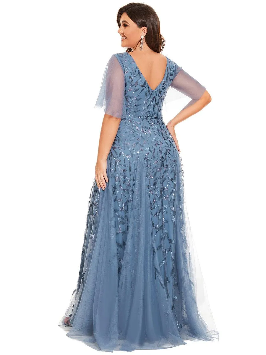 Taille personnalisée Grande Taille Robe de Soirée Romantique Scintillante à col en V et Manches à Volants