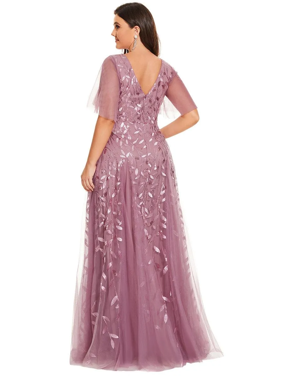 Taille personnalisée Grande Taille Robe de Soirée Romantique Scintillante à col en V et Manches à Volants