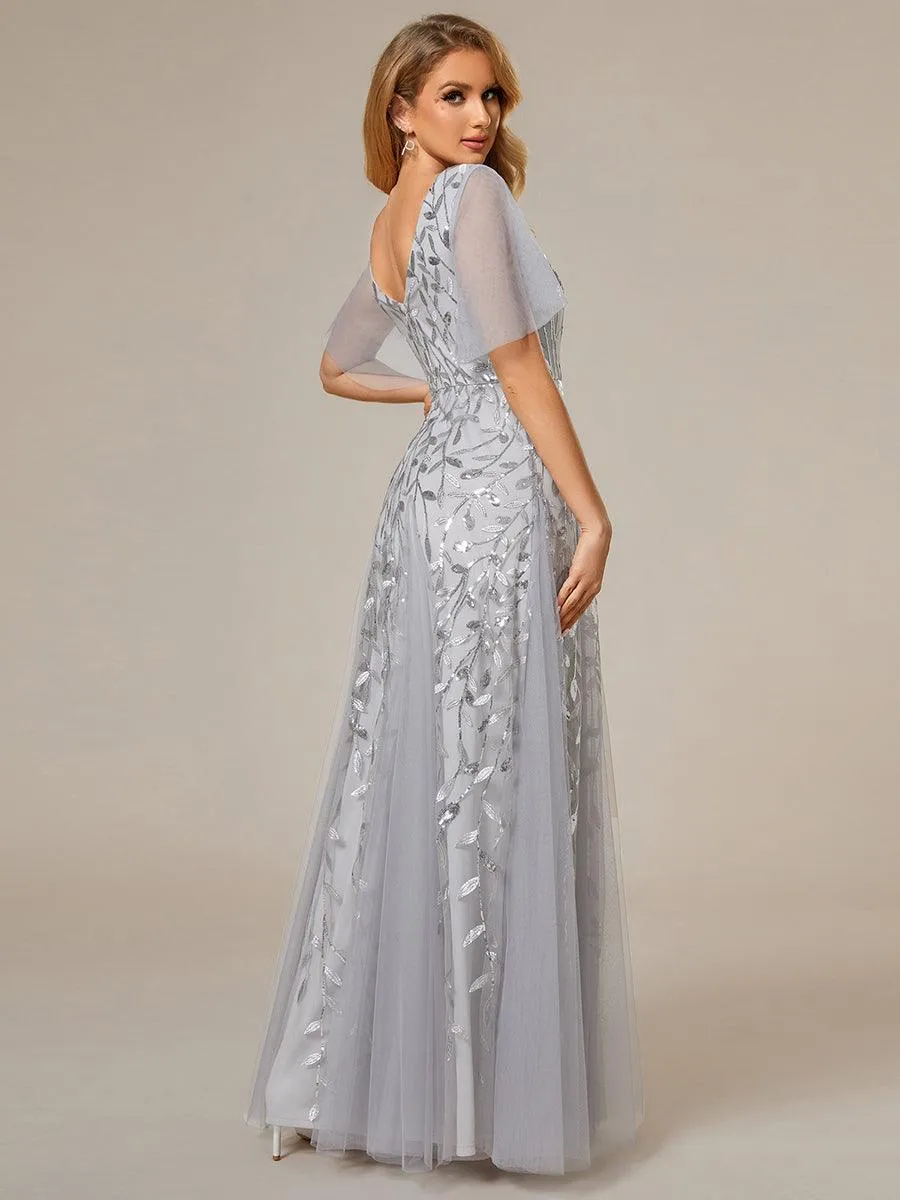 Taille personnalisée Grande Taille Robe de Soirée Romantique Scintillante à col en V et Manches à Volants