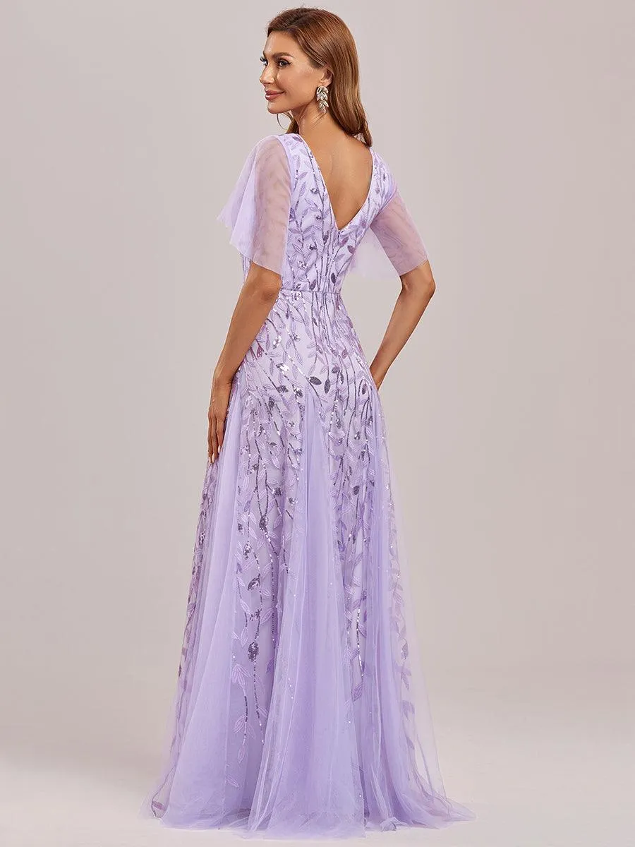 Taille personnalisée Grande Taille Robe de Soirée Romantique Scintillante à col en V et Manches à Volants