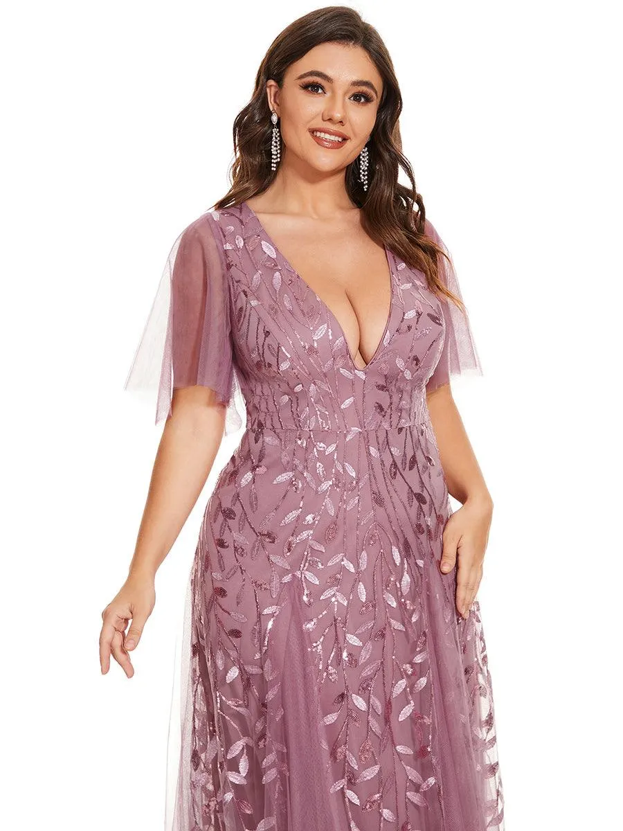 Taille personnalisée Grande Taille Robe de Soirée Romantique Scintillante à col en V et Manches à Volants