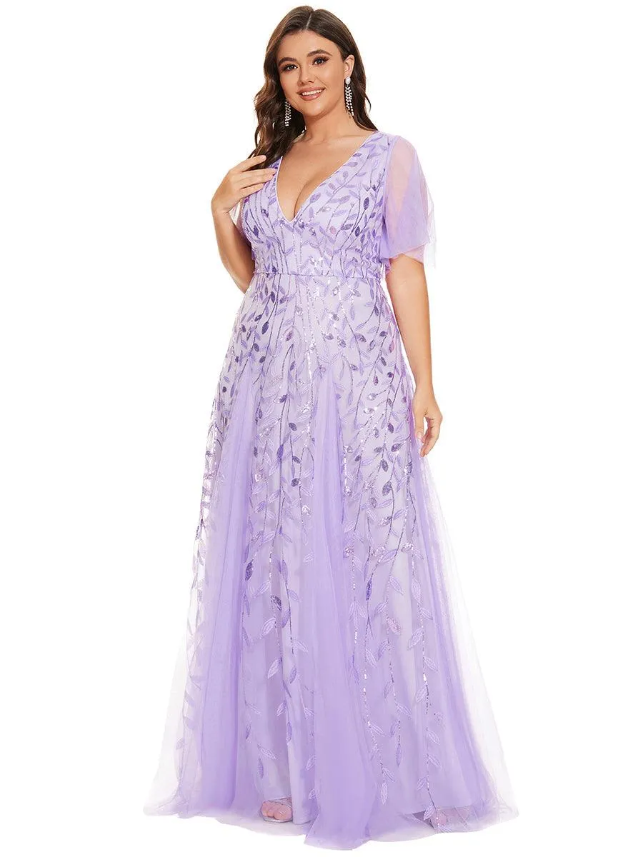Taille personnalisée Grande Taille Robe de Soirée Romantique Scintillante à col en V et Manches à Volants