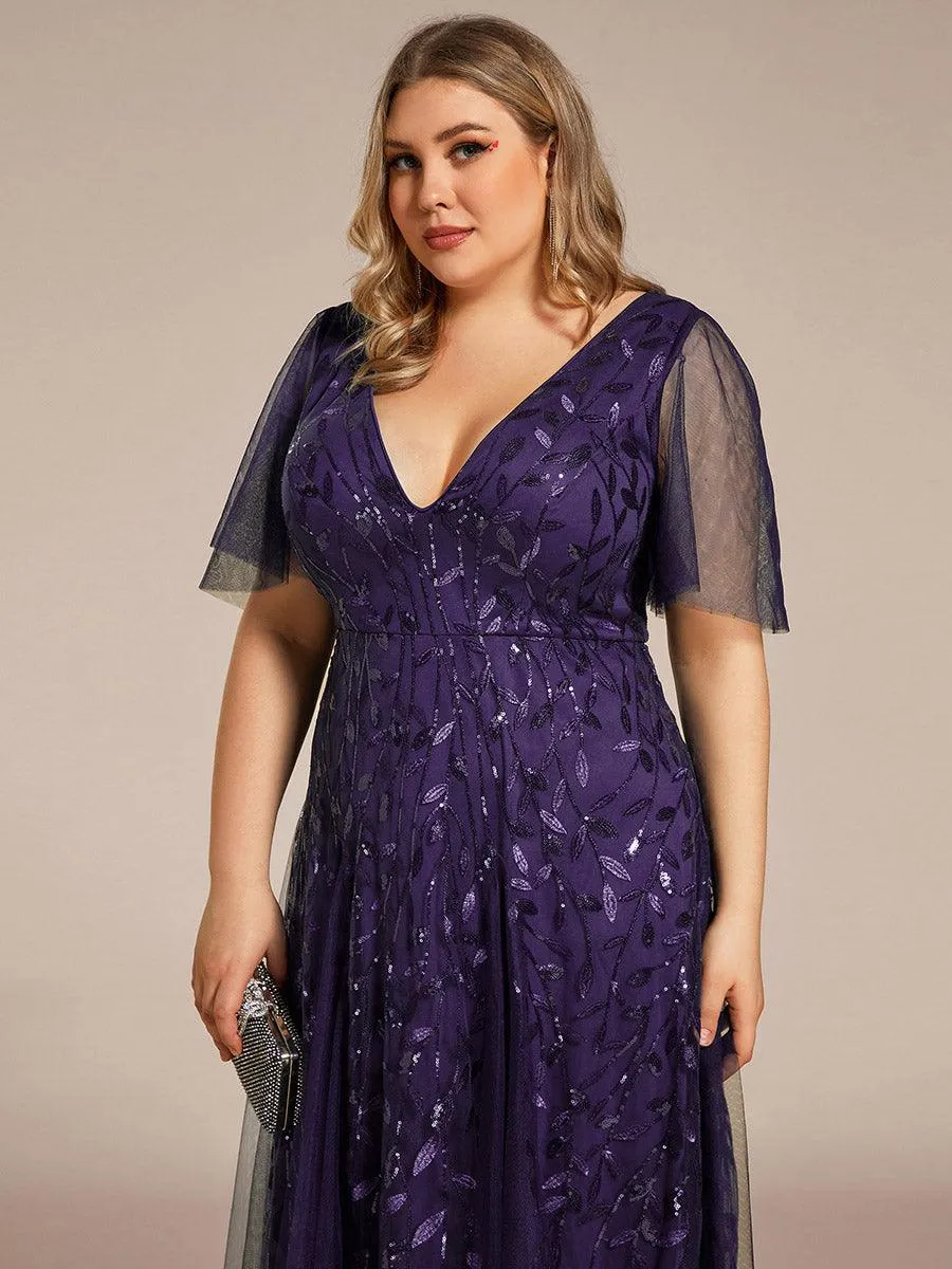 Taille personnalisée Grande Taille Robe de Soirée Romantique Scintillante à col en V et Manches à Volants