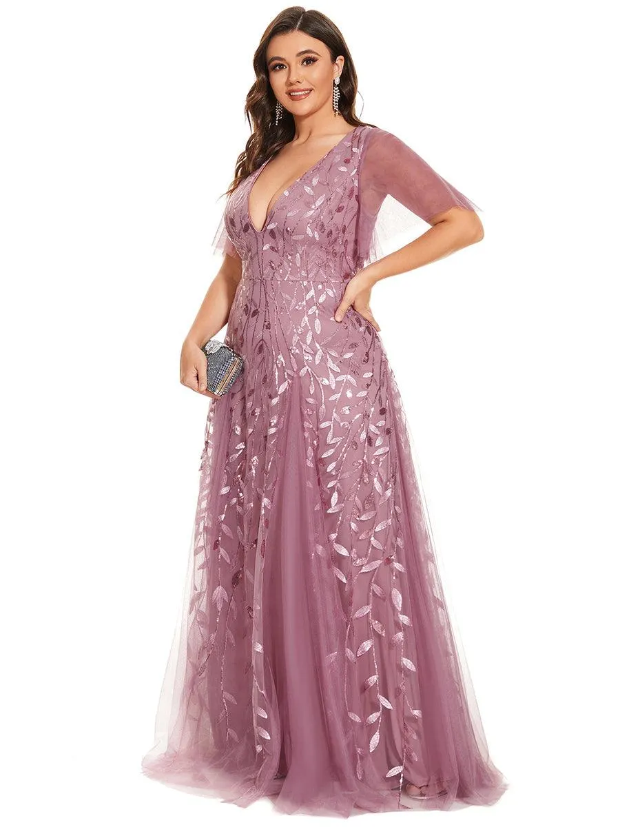Taille personnalisée Grande Taille Robe de Soirée Romantique Scintillante à col en V et Manches à Volants