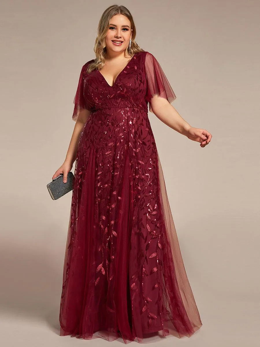 Taille personnalisée Grande Taille Robe de Soirée Romantique Scintillante à col en V et Manches à Volants