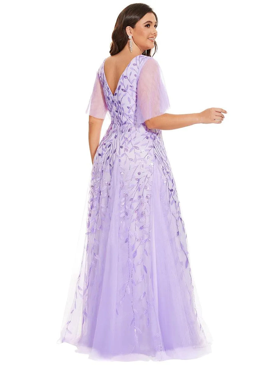 Taille personnalisée Grande Taille Robe de Soirée Romantique Scintillante à col en V et Manches à Volants